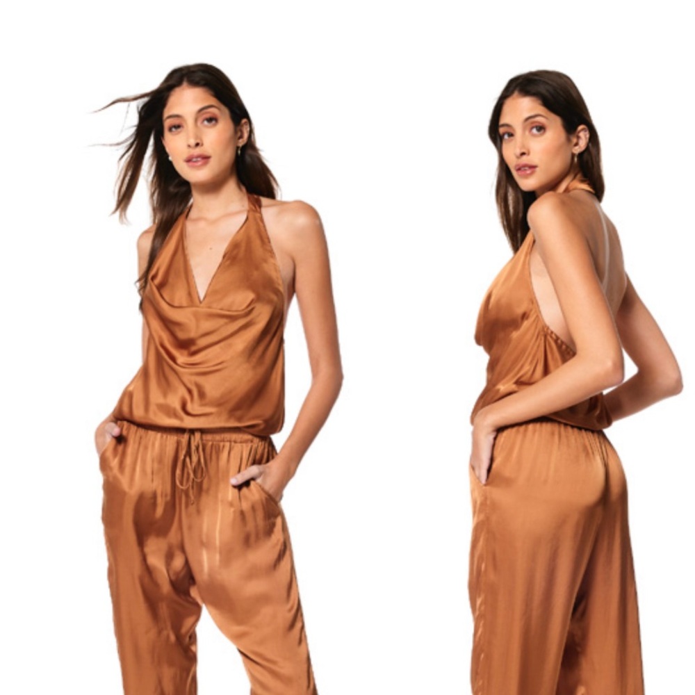 Brand New Never been Worn YFB halter Jumpsuit in cognac color